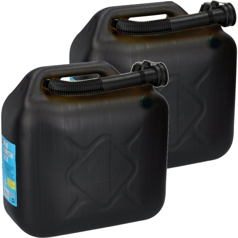 Jerrycan 10 liter zwart voor brandstof - 2x - incl. schenktuit - o.a. voor benzine / diesel -