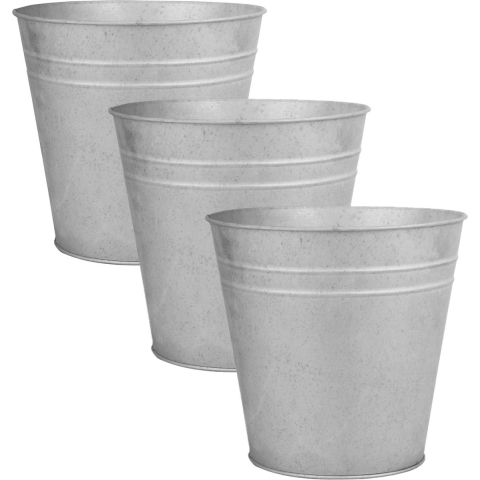 3x stuks oud zinken emmertjes/bloempotten zilver 25 cm -