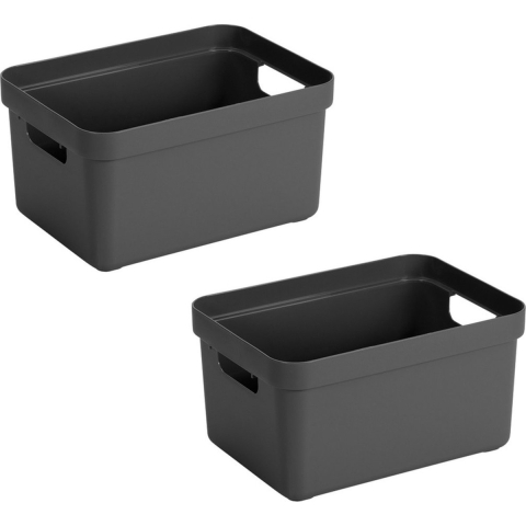 Sunware Opbergbox Sigma - Voordeelset van 10x stuks - kunststof - antraciet - 13 liter - 35 x 25 x 1 -