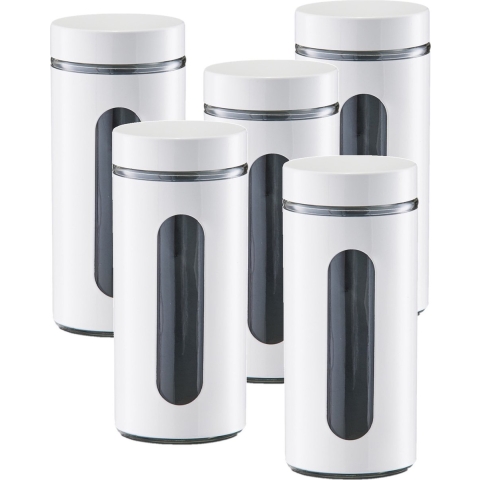 Voedsel keuken voorrraadpot - 5x - metaal - wit - 1200 ml - met venster - blikken/bussen -