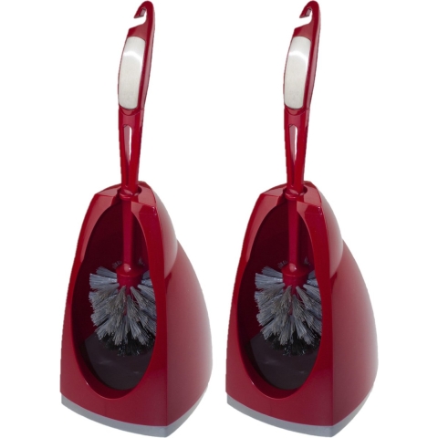 Wc- 2x stuks -borstel/toiletborstel met houder - rood/grijs - 41.5 cm - kunststof - Toiletgarnituur -