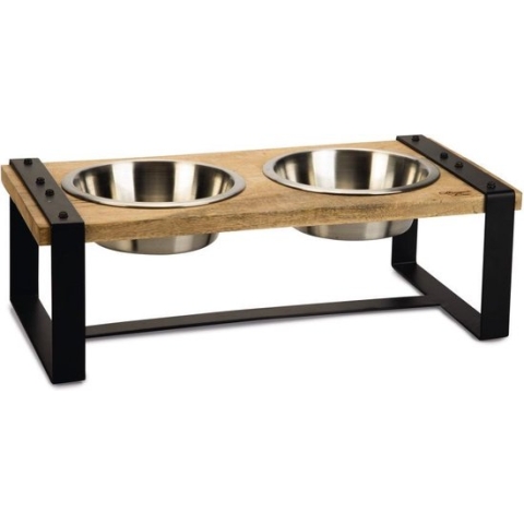 Designed by Lotte Karinto - Dinerset Hond - Hout/metaal - incl. 2 bakjes - 48x22x18cm