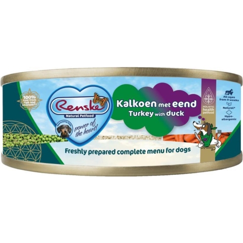 24x Renske Vers Gestoomd Complete Menu Hondenvoer Nat Kalkoen - Eend 95 gr