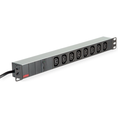 ROLINE 19 stekkerdoos 8-voudig C13 + C14 stekker, 10A, Aluminium, 2 m