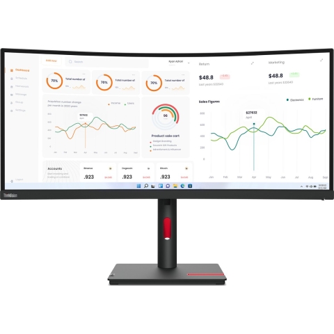 Lenovo ThinkVision T34w-30 LED-monitor Energielabel F (A - G) 86.4 cm (34 inch) 3440 x 1440 Pixel 21:9 6 ms DisplayPort, HDMI, USB-C, USB-A 3.2 Gen 1, RJ45,