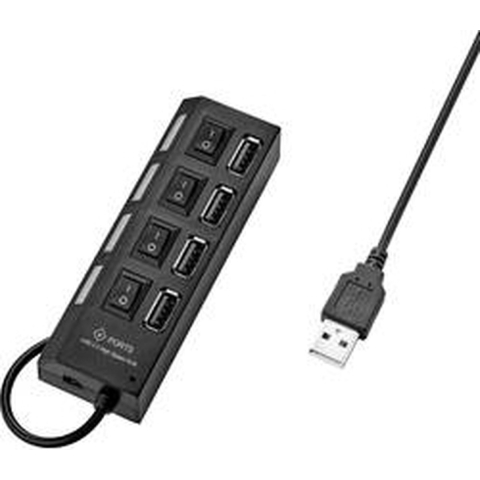 Renkforce USB 2.0-hub 4 poorten Individueel schakelbaar, Met status-LEDs Zwart