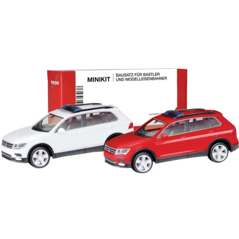 Herpa 013109-002 H0 Auto Volkswagen Tiguan met waarschuwingsbalk, rood en wit