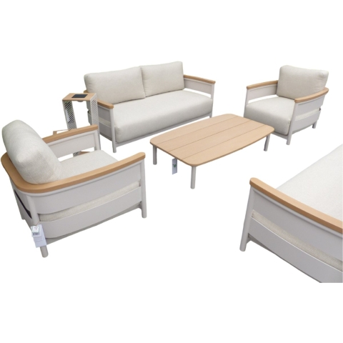 Wadi sofa set camel sand/teak incl. natural mixed weave kussens - Suns