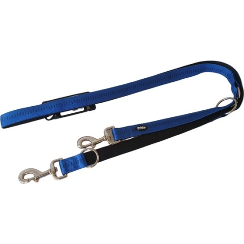 Nobby Soft Grip Verstelbare Hondenlijn - Dubbel Nylon - Gevoerd - Blauw / Zwart - Breedte 25 mm - Lengte 200 cm