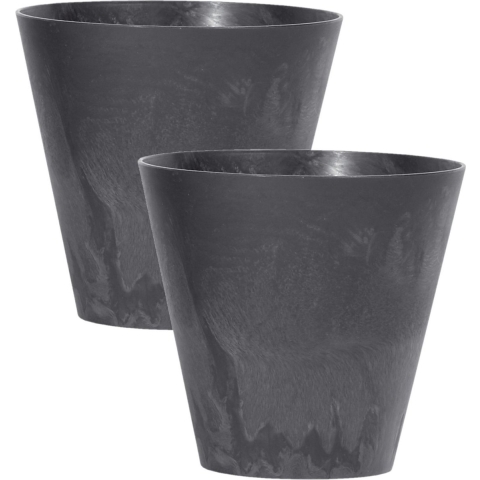 Set van 3x stuks kunststof bloempotten/plantenpotten betonlook 40 cm antraciet grijs -