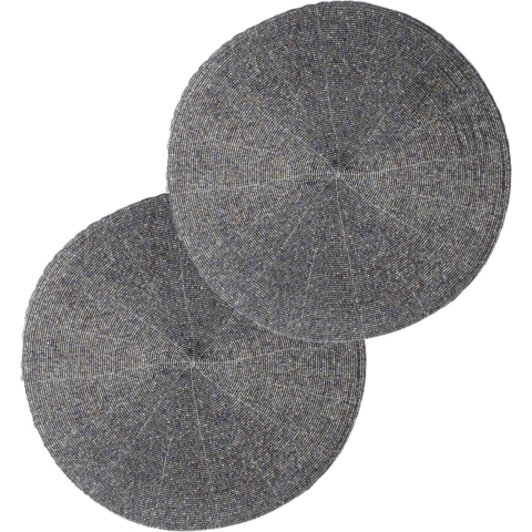 Set van 12x stuks placemats kralen grijs 35 cm -
