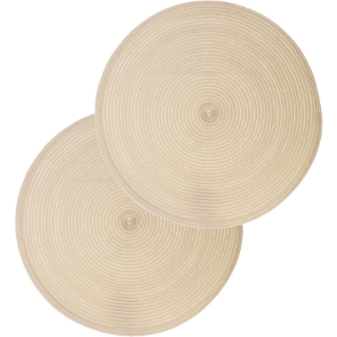 Secret de Gourmet ronde placemat - Set van 12x stuks - beige - gevlochten kunststof - 38 cm - Onderl -