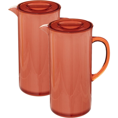 Set van 2x stuks sapkan/schenkkan karaffen met deksel 1950 ml rood -
