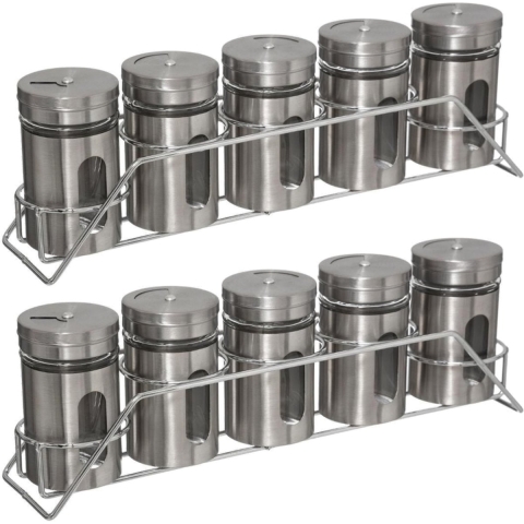 Kruidenrekje met 5 kruidenpotjes - Set van 2x stuks - 28 cm - RVS - Keukenkruiden potjes - Kruiden b -