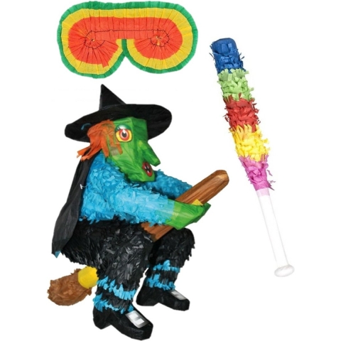 Verjaardag Pinata Heks van 48 cm set met stok en masker -