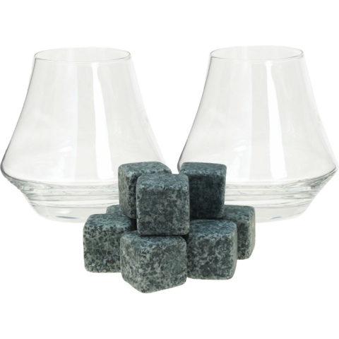 Luxe whiskyglazen set 4x stuks 290 ml met 9x whisky ijsblokstenen -