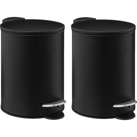 5Five Pedaalemmer - 2x - zwart - metaal - 3L - 23 cm - soft close -