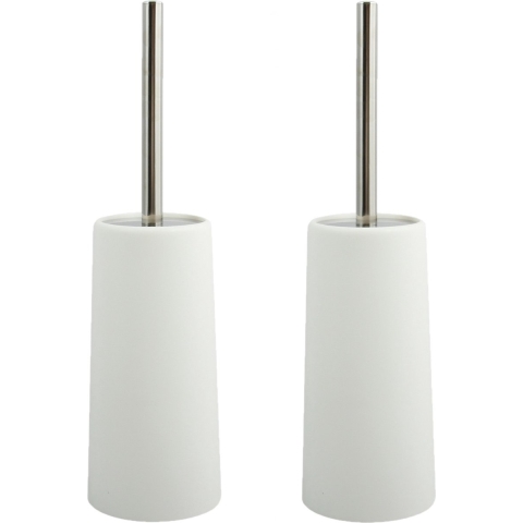 Toiletborstel in houder/WC-borstel - 2x - ivoor wit - kunststof - 35 cm -