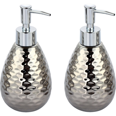 Zeeppompje/zeepdispenser Phoenix - 2x - keramiek - zilver kleur - 8 x 17 cm - 260 ml -