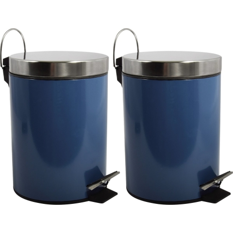 Prullenbak/pedaalemmer - 2x - metaal - marine blauw - 3 liter - 17 x 25 cm - Badkamer/toilet -