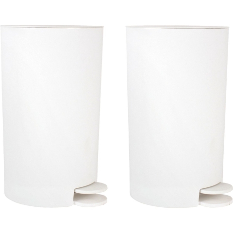 MSV Prullenbak/pedaalemmer - 2x - kunststof - wit - 3 liter - 15 x 27 cm - Badkamer/toilet -