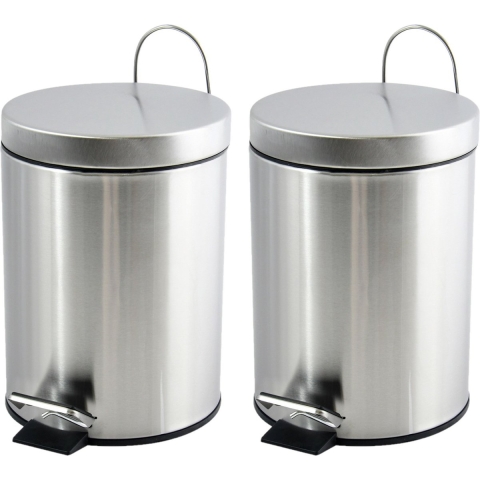 Prullenbak/pedaalemmer - 2x - rvs - glans zilver - 3 liter - 16 x 25 cm - Badkamer/toilet -