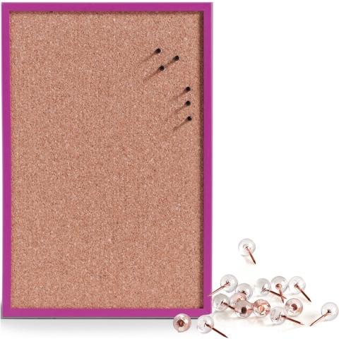 Prikbord incl. 25x punaises rose goud - 40 x 60 cm - paars - kurk -