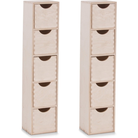 Kantoor organizer ladeblok - 2x - 5 lades - 12 x 13 x 60 cm - hout -