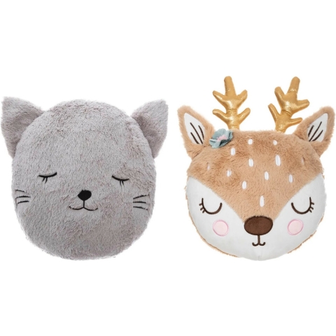 Dieren sierkussen set kinderkamer - kat/hert - 27/31 cm - polyester -