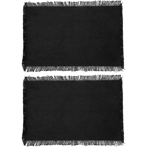 Secret de Gourmet placemats Kenya - 6x - zwart - 45 x 30 cm - katoen - met franjes -