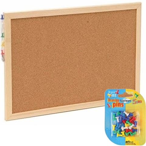 Prikbord incl. 25x punaises gekleurd - 30 x 45 cm - kurk -