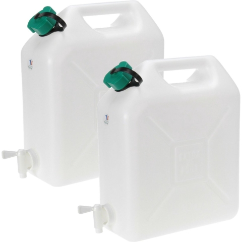 Jerrycan voor water - 2x - 10 liter - Kunststof - met kraantje en dop -
