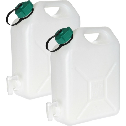 Jerrycan voor water - 2x - 5 liter - Kunststof - met kraantje en dop -