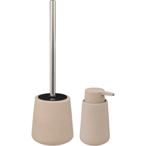 5Five Badkamer accessoires set - beige - zeeppompje en wc-borstel -