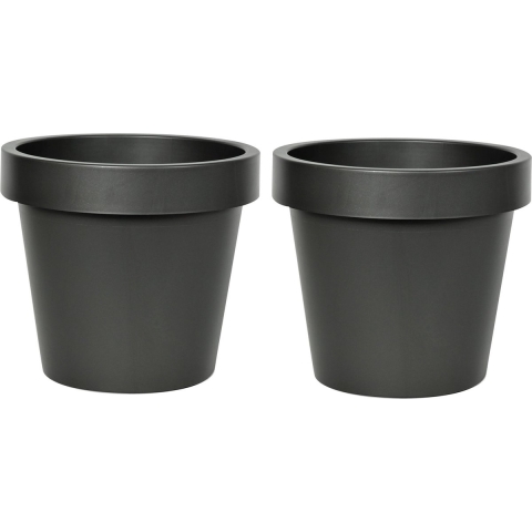 Plantenpot/bloempot - 2x - kunststof - zwart - Tuin buiten - D30 x H27 cm -