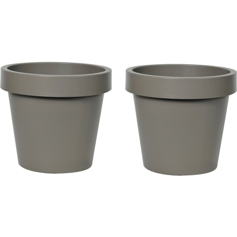 Plantenpot/bloempot - 2x - kunststof - taupe/bruin - Tuin buiten - D35 x H31 cm -