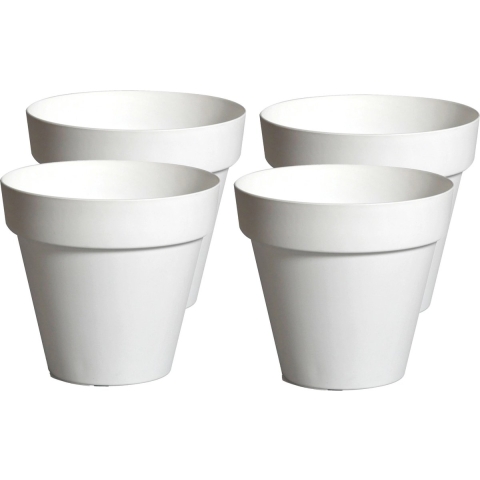 Plantenpot/bloempot - 4x - kunststof - wit - binnen en buiten - D20 x H17 cm -