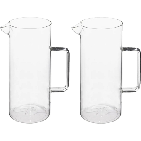 Water Karaf/schenkkan met schenktuit - 2x - glas - 1.5 Liter - D10 x H22 cm -