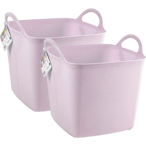 Kuip/emmer/wasmand - 2x - flexibel - roze - 27 liter - vierkant - kunststof -