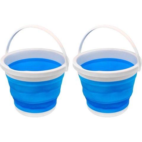 Emmer opvouwbaar - 2x - 5L - blauw/wit - kunststof en rubber -