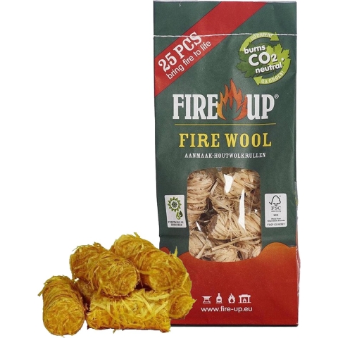 Fire-Up Barbecue aanmaak houtwolkrullen - 75x - reukloos - niet giftig -