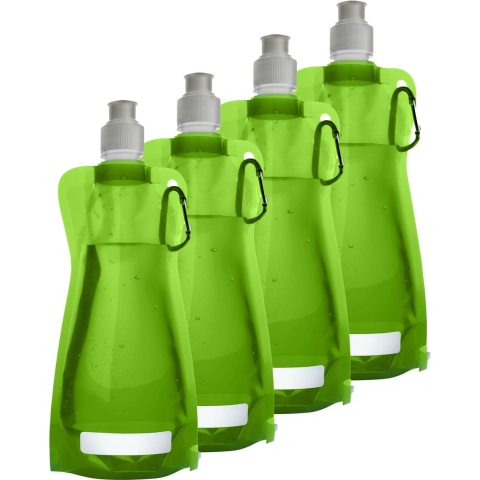 Waterfles/drinkfles opvouwbaar - 10x - lichtgroen - kunststof - 420 ml - schroefdop - karabijnhaak -