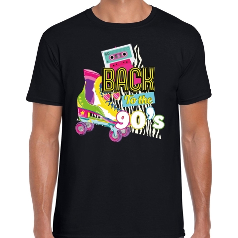 Verkleed T-shirt voor heren - back to the 90s - zwart - jaren 90 - foute party - carnaval S -