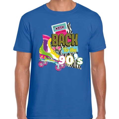 Verkleed T-shirt voor heren - back to the 90s - blauw - jaren 90 - foute party - carnaval L -