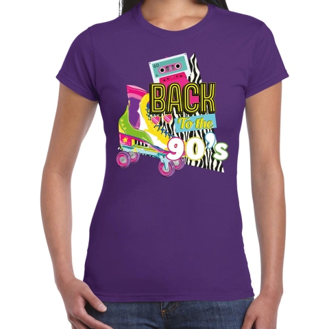 Verkleed T-shirt voor dames - back to the 90s - paars - jaren 90 - foute party - carnaval M -