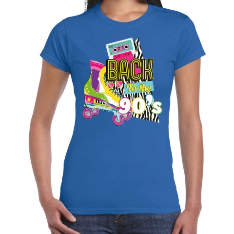 Verkleed T-shirt voor dames - back to the 90s - blauw - jaren 90 - foute party - carnaval 2XL -