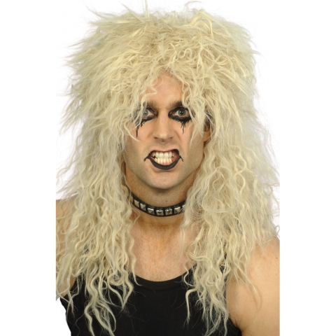 Rockers pruik - verkleed/carnaval - blond - heren - lang haar met krullen -