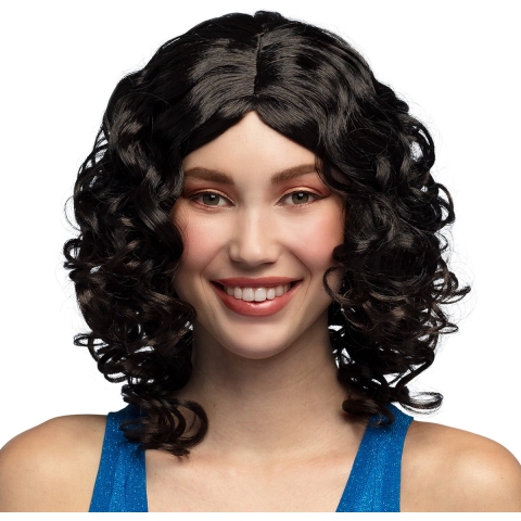 Verkleed pruik - bruin - krullen - krullenpruik - damespruik - verkleedaccessoires -