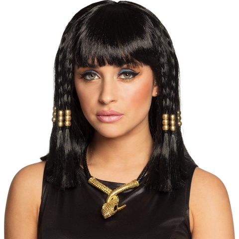 Verkleedpruik voor dames - zwart - Cleopatra/history/fantasy - Carnaval - lang haar - met kralen -