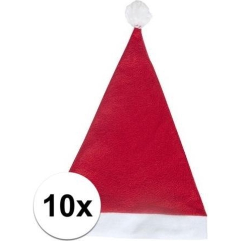 Kerstmuts - 10x - rood - volwassenen - polyester - 59 cm - kerstaccessoires -